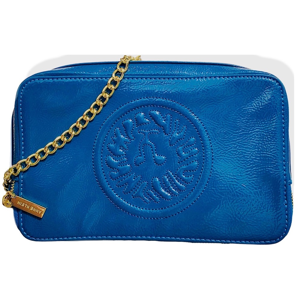 Anne Klein Blue Leather Crossbody Bag with Gold Chain